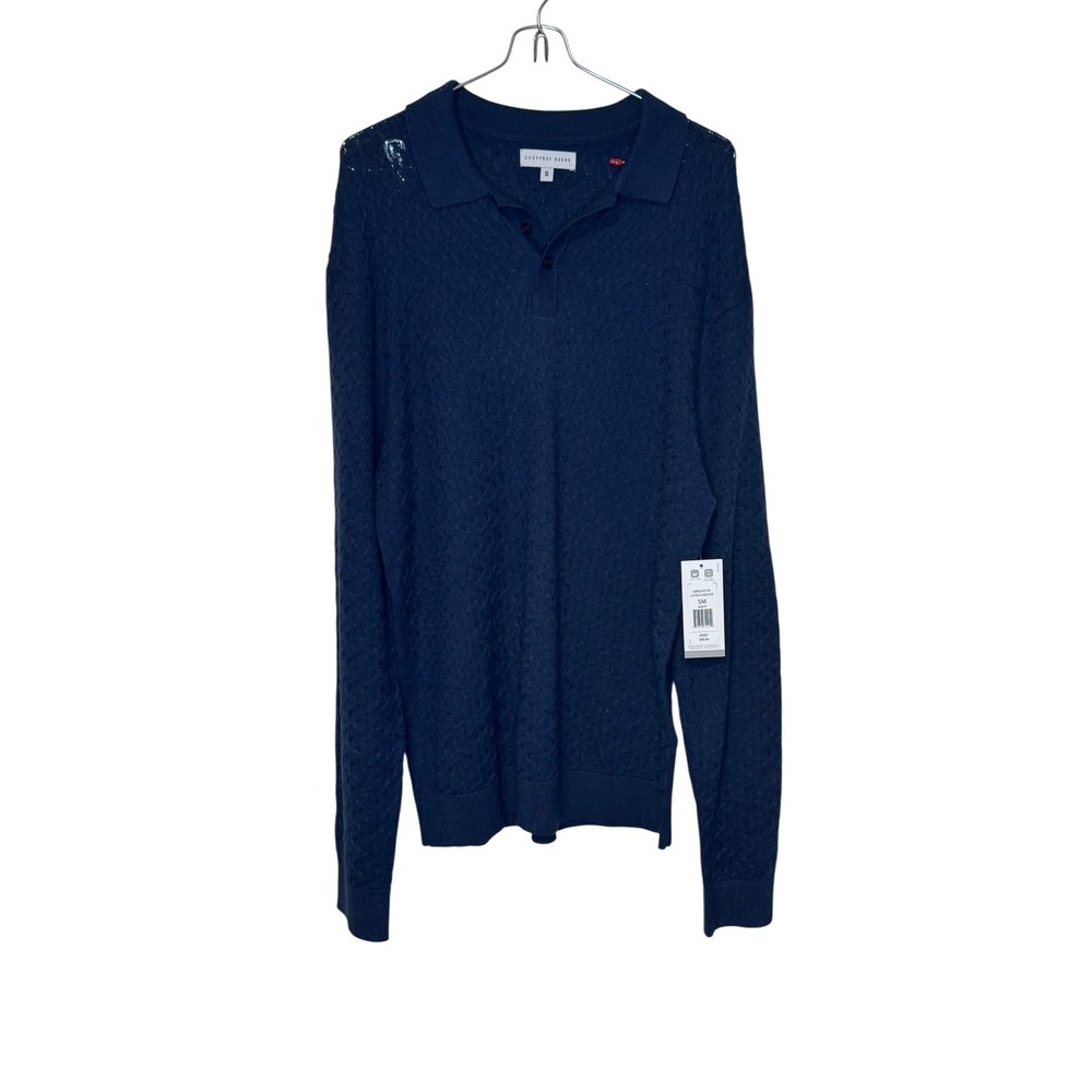 Geoffrey Beene Mens Polo Sweater Collared‎ Knit Relax Long Sleeve Navy Small NWT